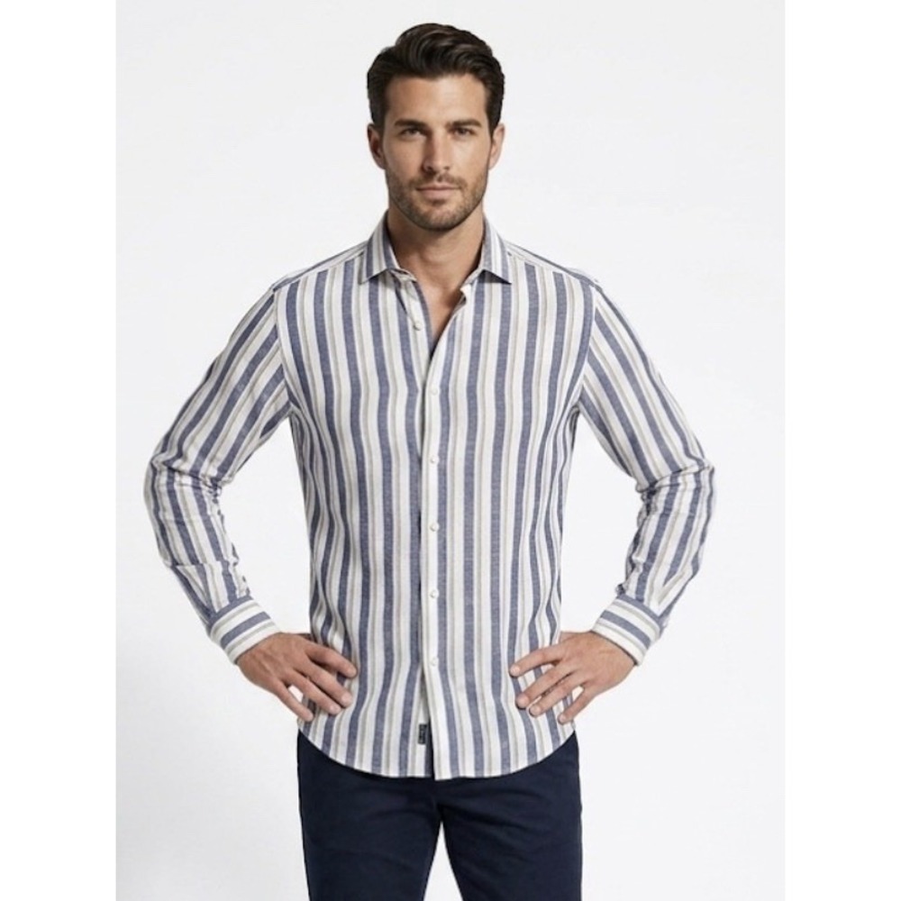 Tintoria Mattei 954 Mens Button Front Shirt Size 40/M Blue Stripe Long Sleeve